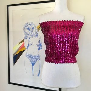 Vintage ‘70s 💃Disco🕺 Hot Pink Sequin Tube Top